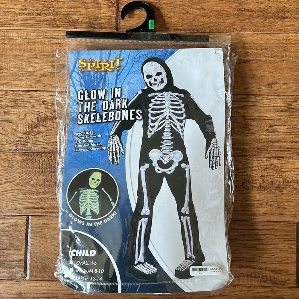 Spirit Halloween Kids Glow in the Dark Skelebones Skeleton Costume Size Large